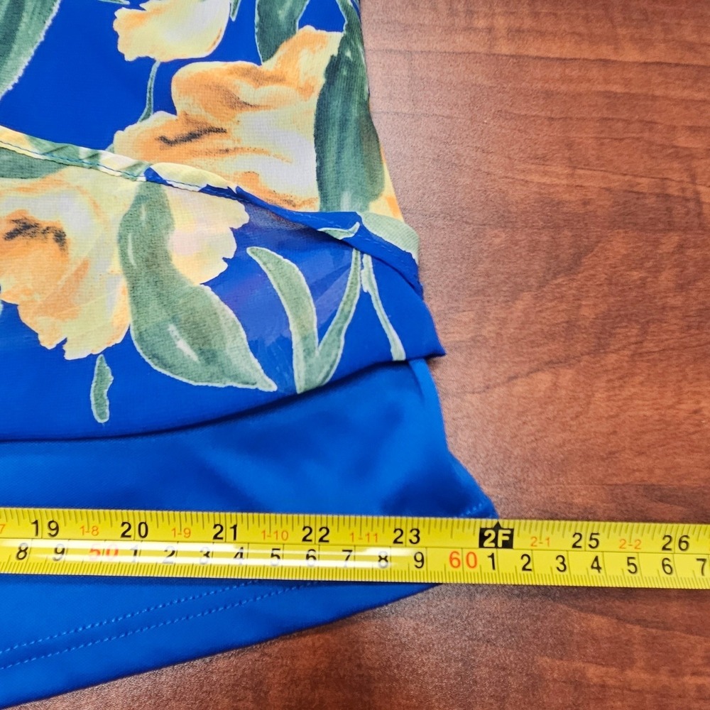 LULUS Royal Blue Floral Shift Dress M Open Keyhole Back Wedding Guest Mini - Picture 6 of 10